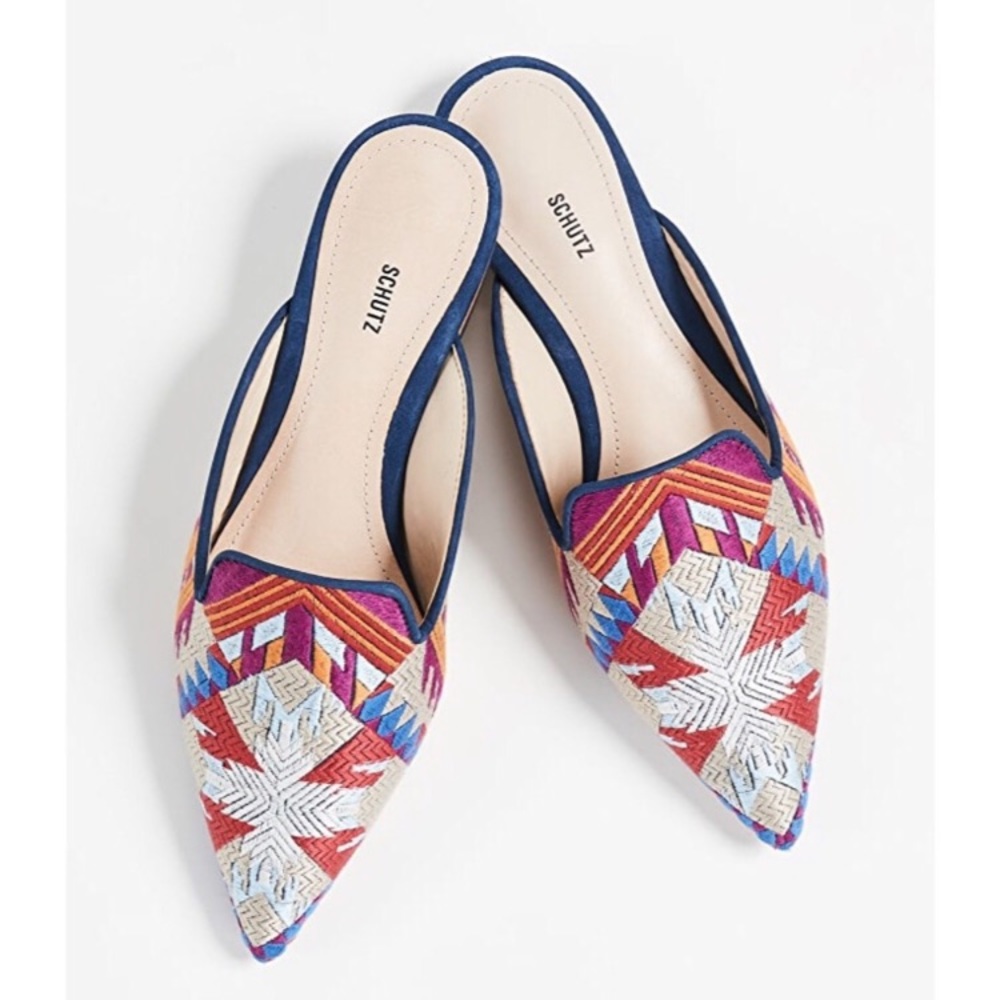 Schutz Graceanne Embroidered Pattern Mule Flat